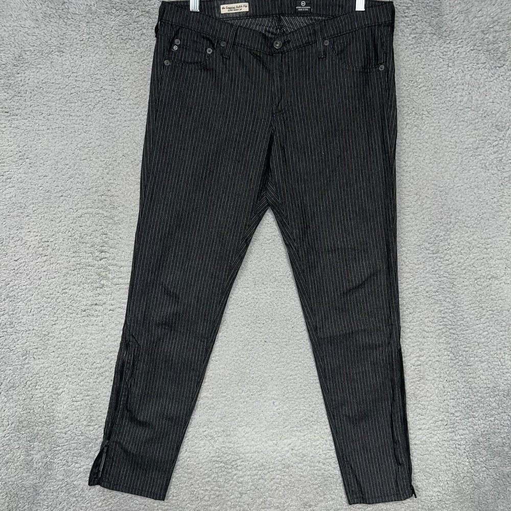 VTG Adriano Goldschmied Leggings 30R Pinstripe Super Skinny Ankle‎ Zip Made USA